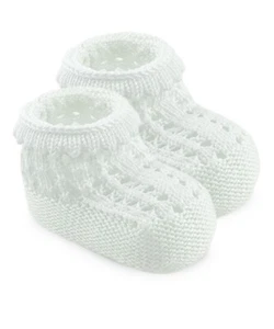 White Crochet Booties Baptism Knit Booties 1pr Handknit Girl Newborn Infant Baby - Picture 1 of 1