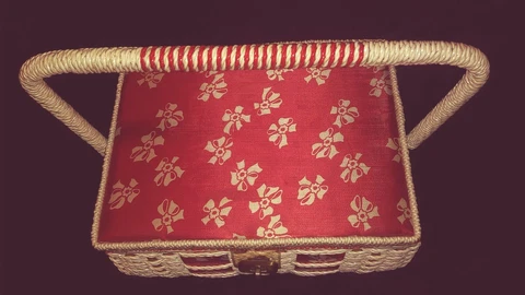 JAPAN RED FLORAL , BEADED , AND WHITE PICNIC BASKET Cover