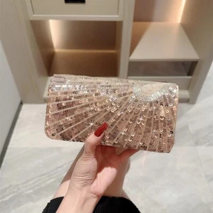 Mujeres Noche Fiesta Bolso sin asas Lentejuelas Cartera Cartera Boda Baile de graduación Bolso de mano De colección - Imagen 1 de 15