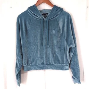 Victoria's Secret On Point türkisfarbener Velours-Pullover kurz geschnitten Hoodie Größe Medium - Bild 1 von 7