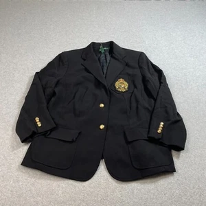 Lauren Ralph Lauren Blazer Woman 16 Black Gold Crest Button Academia READ 90 Y2K - Picture 1 of 16