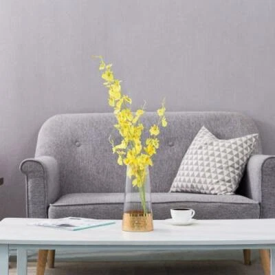 Florero de vidrio transparente y dorado decoración, florero de mesa con elegante metal dorado Foto 1 de 4