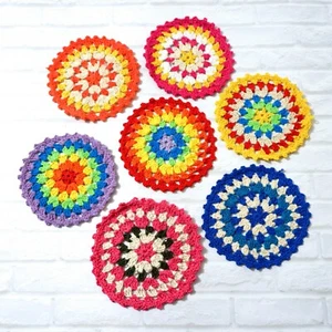 Handmade Crochet Coaster Set of 4 - Multicolour Mug Rug - Colourful Round Doily - Picture 1 of 15