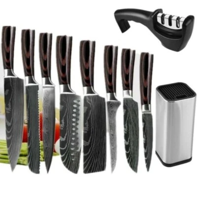 Küche Messer-Set Damaskus Stahl Kochmesser Hackmesser Schäl Brot Messer Werkzeug - Bild 1 von 4