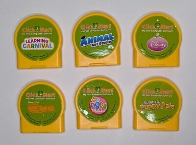 Leap Frog Click Start My First Computer 6 Games Cartridges Dora Nemo Disney Art - Image 1 of 3