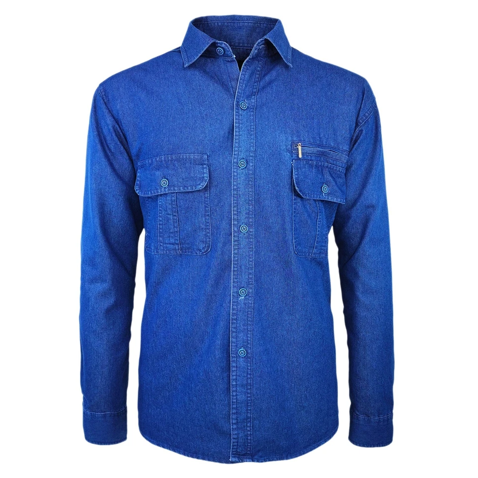 Camicia Di Jeans Uomo Regular Cotone Manica Lunga Comoda Taschino Casual VEQUE - Immagine 1 di 2