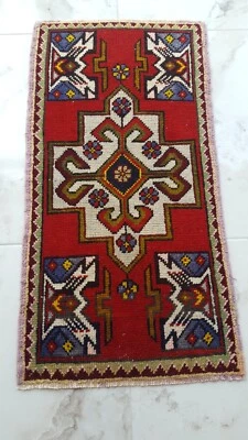 Tribal Red Rug,Hand Woven Antique Rug, Nomad Wool Rug, Kitchen Floor Rug - Image 1 of 4