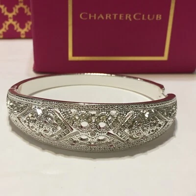 Pulseira articulada Charter Club nova com etiquetas tom prateado cristais austríacos claros. - Imagem 1 de 4