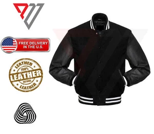 Varsity Letterman Wool & Real Cowhide Leather Sleeve High Quality Bomber Jacket - Picture 1 of 3