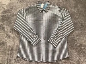 Van Heusen Studio Slim Fit Mens 2XL XXL Gray Striped Button Up Long Sleeve Shirt - Picture 1 of 10