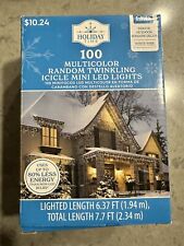 Holiday Time 100 Multi Twinkle Icicle LED String Lights White Wire Christmas NEW