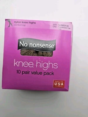 No Nonsense Comfort Top Nylon Knee Highs, Tan, Size One, Reinforced Toe 10 Pack - Image 1 of 4