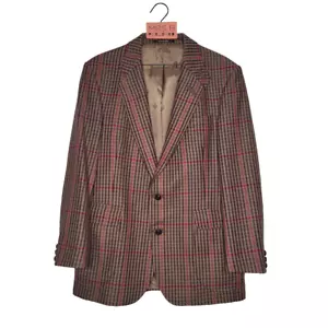 Blazer DAKS 42 R Marrón Vintage Audaz Cuadros Chaqueta Lana Tartán Cuadros Codo Parche - Imagen 1 de 17