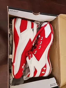 Under Armour Yard II 5/8 Baseball Cleats Size 9 Red/white Metal Spikes - Picture 1 of 8