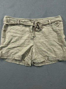 AB Studio Shorts Adult Womens 12 Brown Chino Linen Blend Tie Belt Casual Ladies - Picture 1 of 9