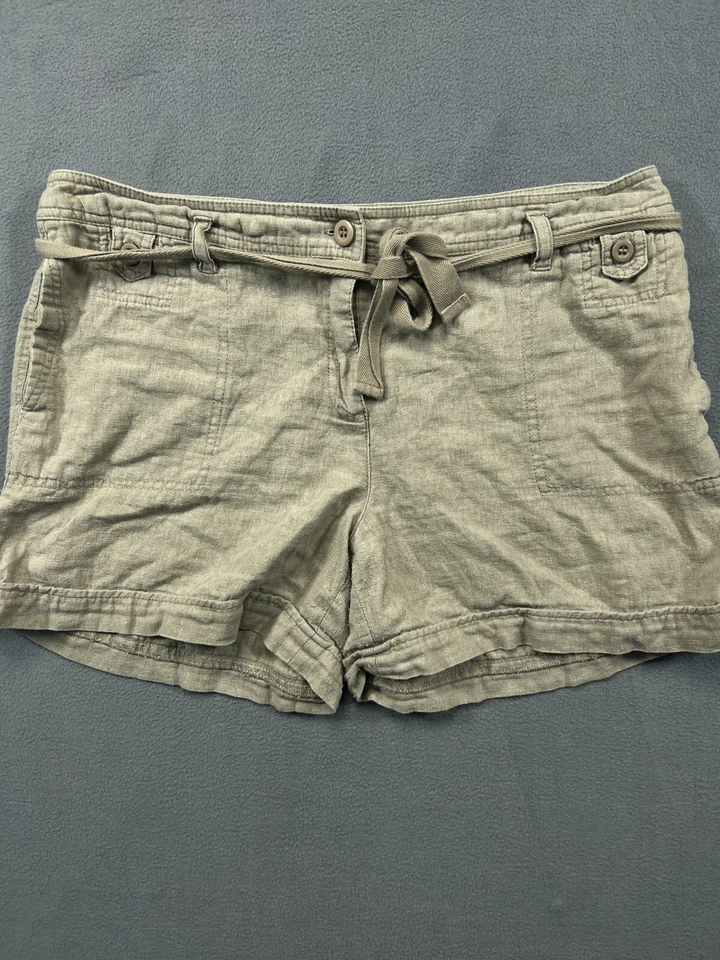 Pantalones Cortos AB Studio Adulto Mujer 12 Marrón Chino Mezcla de Lino Cinturón Corbata Informal Damas Foto 1 de 4