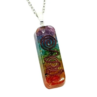 Orgone 7 Chakra Necklace Crystal Pendant EMF Protection Copper Coils Jewellery - Image 1 of 4