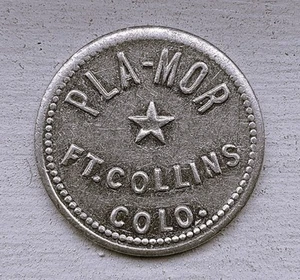 PLA-MOR FT COLLINS COLORADO BUENO PARA 5¢ TOKEN COMERCIAL LARIMER COUNTY CO GF IT FORT - Imagen 1 de 2