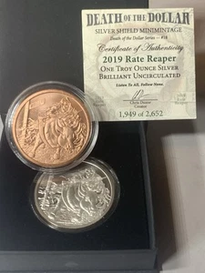 RATE REAPER 1oz .999 BU SILVER SHIELD Minimintage #18 in series & 1oz Copper - Picture 1 of 4
