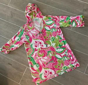 Beach Candie rosa verde stampa felpa con cappuccio copricostume abito corto lounge L - Foto 1 di 4