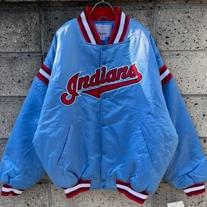 Starter Cleveland Indians 2XL Blue Satin Jacket MLB Vintage 90s w/tag MINT - Picture 1 of 10