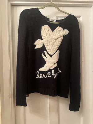 MOSCHINO BARATO E CHIQUE PRETO E BRANCO 'LOVE BIRD' ALPACA MIX JUMPER, Grande - Imagem 1 de 4