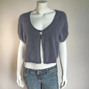 80% Angora Fuzzy EXPRESS DESIGN STUDIO Gray Bolero Cardigan Sweater 36 in bust - Picture 1 of 8