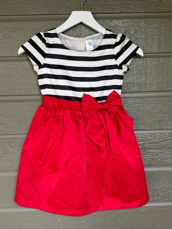 Vestido Olivia for Gymboree Holiday Satén Rojo Negro Blanco Talla 6 Foto 1 de 4