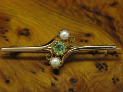 14kt 585 Rose Gold Brooch With Akoya-Pearls & 0,15ct Peridot Decorations/3,4g - Image 1 of 4