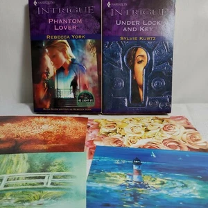 Harlequin Intrigue Lot 2 Books & 4 Postcards Phantom Lover, Under Lock and Key - Picture 1 of 10
