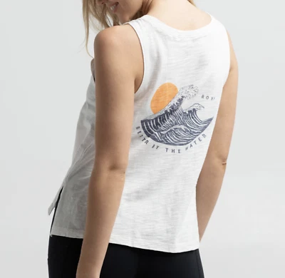 ROXY WOMEN'S IVORY GRAPHIC SLEEVELESS GRATEST WAVE MUSCLE TANK TEE Sz S - Image 1 of 4