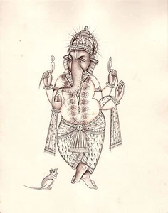 Ganesha Gemälde handgefertigte indische hinduistische Elefant Gott Lord Ganesha Miniaturkunst - Bild 1 von 3
