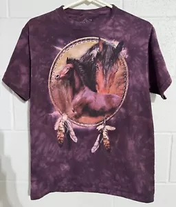 The Mountain Purple Tie Dye Horses Nature Print Faded Tshirt Y2K Small 96926 - Picture 1 of 5