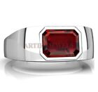 Natural Garnet Gemstone With 14k White Gold Plated Silver Ring For Men's Aj796