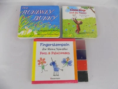 Lot of 3 Curious George & Bunny Runaway Bunny Board book Fingerstempeln Paint - Image 1 of 2