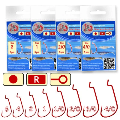 Fishing Offset Worm Hooks Red Wide Gap G Drop Shot Lures Kit Weedless Pike Perch - Image 1 of 4