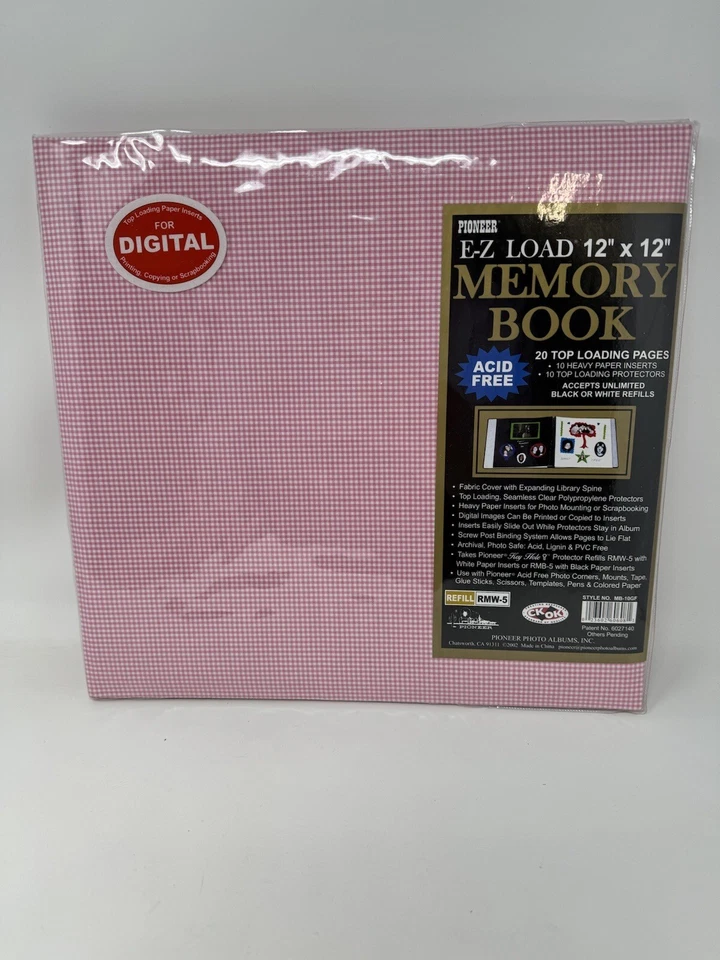 NEW Pioneer EZ Load 12x12 Memory Book Photo Album Pink Plaid Top Loading Pages - Image 1 of 4