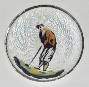 Vintage 1920’s Sterling Silver Guilloche Enamel Golfer Single Button - Picture 1 of 5