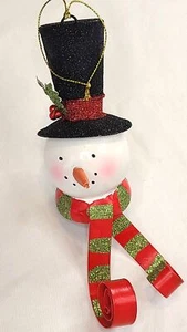 Ornament Christmas Snowman Metal Glitter Tall Top Hat Holly Hand Crafted - Picture 1 of 5