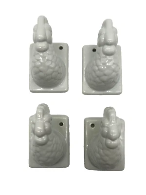 Gancho de montaje en pared de gallina de gallo de cerámica blanca delantal toallero granja de campo Foto 1 de 4