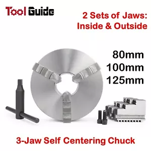 3 Jaw Self Centering 80/100/125 mm Metal Hardened Lathe Chuck CNC Reversable - Picture 1 of 13