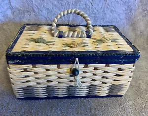 Kleiner gewebter Nähkorb Top Griff Dritz Typ 8" x 5" x 4" blau Stoff innen - Bild 1 von 5