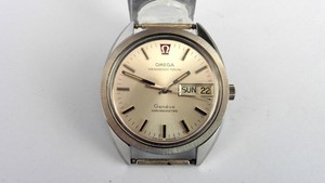 MINT 1970s LARGE GENTS STEEL OMEGA MEGASONIC CHRONOMETER 720hz RUNS FOR REPAIR