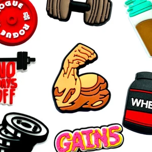 Gym Weightlifting 🏋💪🎧 Protein Muscles Shoe Charms for Crocs CLOGITZ UK 🇬🇧