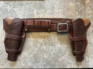 San Pedro Tombstone Saddlery Leather .45 Cal Ammo Belt Holster Carved M. James - Picture 1 of 18