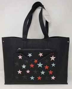 Under One Sky Black Leather Star Tote Handbag With Cosmetic Bag - Picture 1 of 8