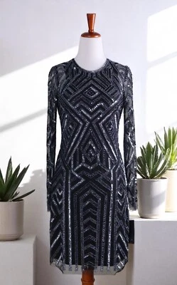 Vestido de cóctel AIDAN AIDAN MATTOX NUEVO CON ETIQUETAS $265 con cuentas a mano forrado en metal armado talla 6 Foto 1 de 4