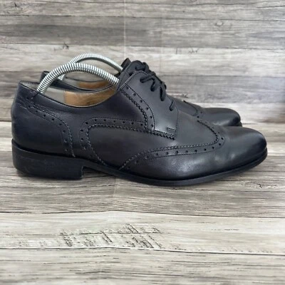 Zapatos de vestir Harrys of London Oxfords para hombre 9,5 de cuero negro con puntas de ala hechos en Italia Foto 1 de 4