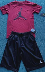 NWT Nike Jordan Boys YXL Black/Burgundy Heather BIG LOGO Shorts Set XL - Picture 1 of 5