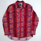 Vintage Wrangler Men's Red Ruby Pearl Snap Aztec Western Shirts Size Large Rare